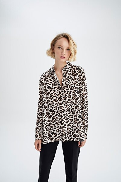 DeFacto Relax Fit Leopar Desenli Uzun Kollu Viskon Gömlek W4515az22au