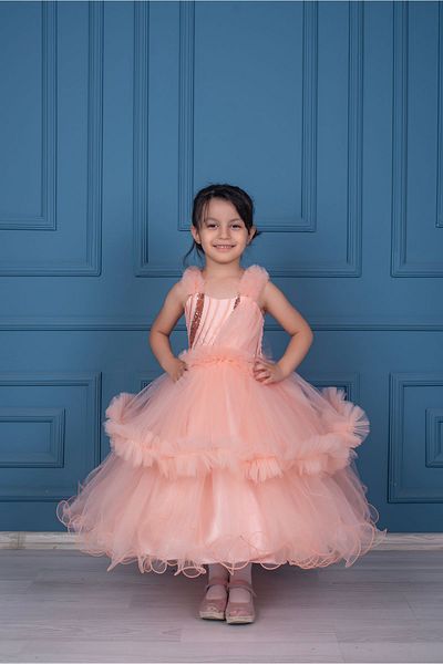 FR Shop F&r Shop Girl's Fluffy-crawling Evening Dress Wedding Dress Wedding Party Dress with Sequin Detail Pink (SOMON)