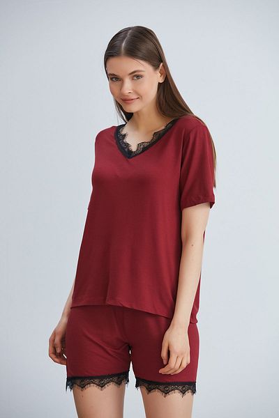 ÇAĞ MODA Combed Cotton Viscose Shorts T Shirt Lace Pajama Set Women