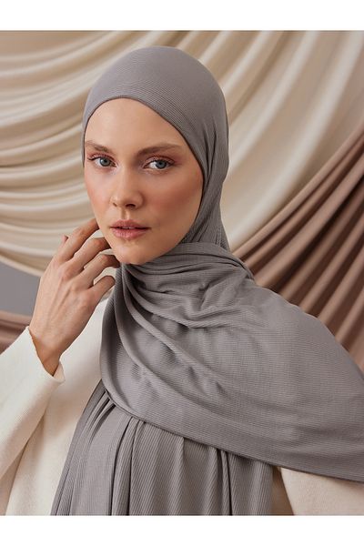 Femple Modest Σάλι Ζέρσεϊ με ραβδώσεις από μπαμπού σε ασημί χρώμα - Hijab 180x70 cm
