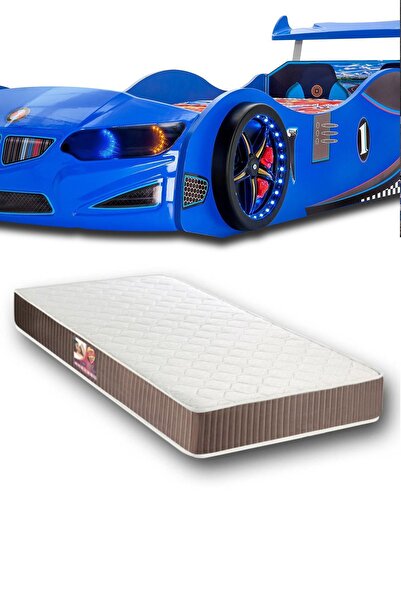 inegoldeneve BMW - Arabalı Yatak - Tekerlekleri Ledli + Yarı Ortapedik yataklı