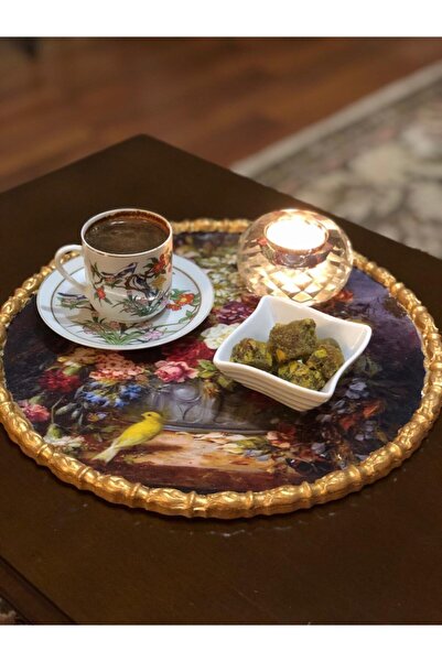 GaleriaHome Dekoratif Buket Çiçek Ahşap Sunum Tepsi 28cm