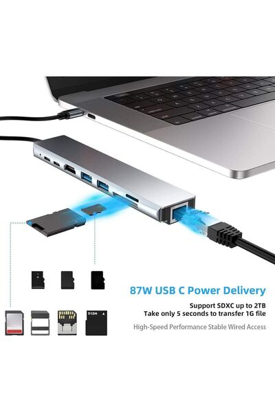 Daytona Cf04 Macbook Uyumlu Type-c™ To 4k Hdmı Usb3 Ethernet 8ın1 Çevirici Adaptör
