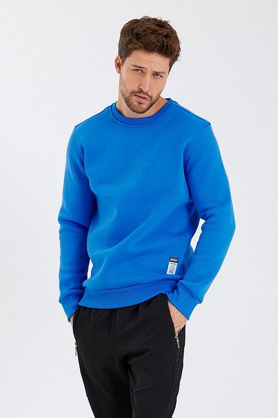 CLIPMAN Ανδρική Slim Fit Crew Neck μονόχρωμη μπλούζα με 3 κλωστές Saks Blue