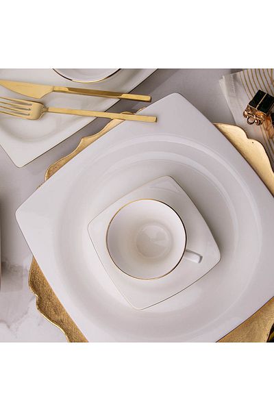 Kütahya Bone Mare 28 Piece Breakfast Set with Gold Mesh