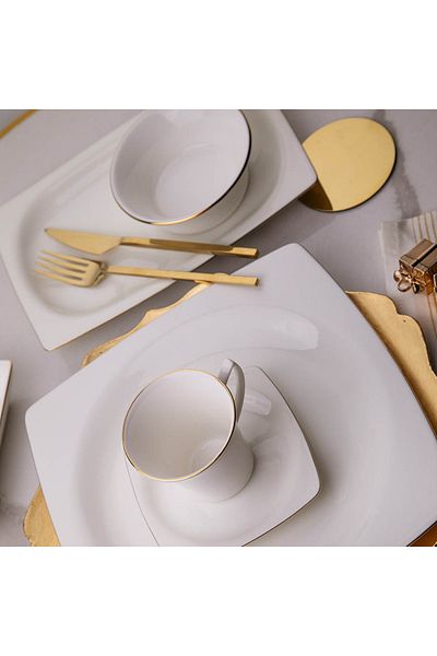 Kütahya Bone Mare 28 Piece Breakfast Set with Gold Mesh
