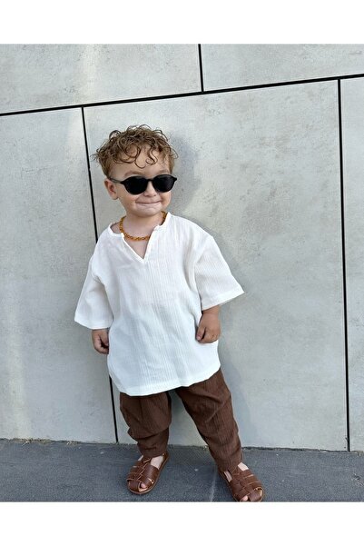 barin kids Çocuk müslin şalvar bohem yazlık takım salaş