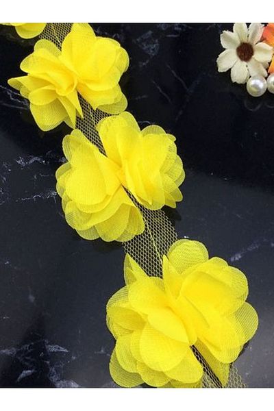 E Elmas Laser Cut Chiffon Flower (59 - 60 Pieces) - Yellow