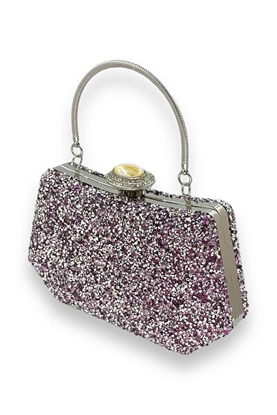 Biçanta Culoarea Liliac Pietre Perle Mâner metalic Geantă pentru rochie de seară Geantă de seară Geantă de logodnă pentru nuntă