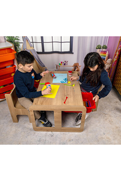 Genel Markalar 2 Kişilik Çekmeceli Oyun, Aktivite, Etkinlik Masası, Ceviz-Turuncu MDF