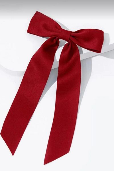 Monalisa Women's Red 11cm Satin Bow Automatic Clip Buckle