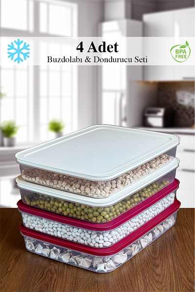 Mutfak Köşesi 4-Piece Mix Refrigerator Organizer - 2600 ml Storage Container for Microwave, Freezer and Freezer