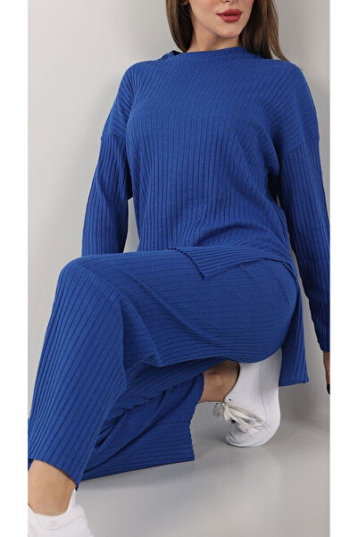 NL Moda Kék túlméretezett kötöttáru szett - Stílusos kialakítás, kényelmes szabás, átlátszó bordás camisole női alsó felső szett