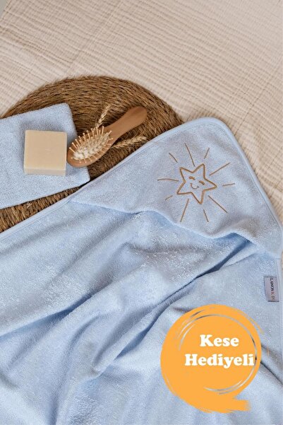 Lawon بيبي بلو - قماط منشفة أطفال مطرز بالنجوم من الخيزران مع هدية
