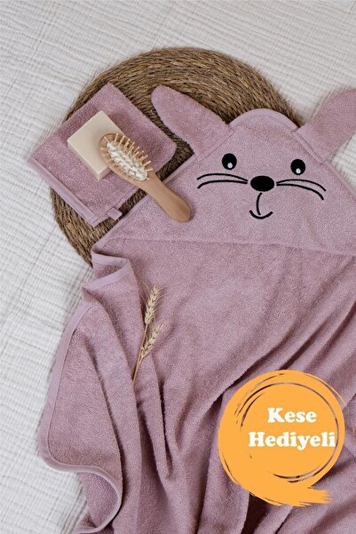 Kids 100% Cotton Rabbit Pattern Baby Towel Swaddle with Embroidery and Pouch Gift *Pink
