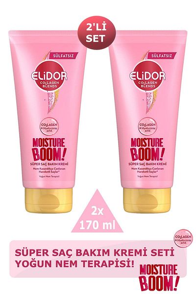 Elidor Collagen Blends Sulfate-Free Super Hair Care Cream Moisture Boom Intensive Moisture Therapy 2 Pieces