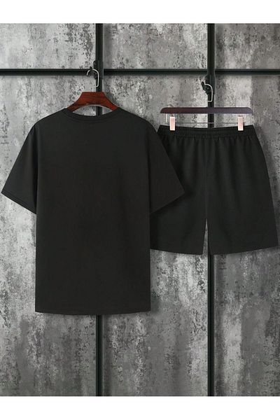 DAXİS Sportwear Company Férfi nyomtatott férfi alsó felső fekete szett - rövidnadrág póló szett