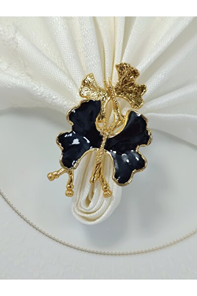 Aksesuar Set de inele de șervețel placate cu aur, 6 piese cu ramură de flutur...