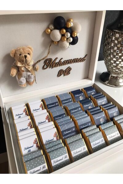 Minemiss Tasarım Lüks Kutulu İsme Özel Tasarımlı Kız-Erkek Bebek Çikolatası 6...