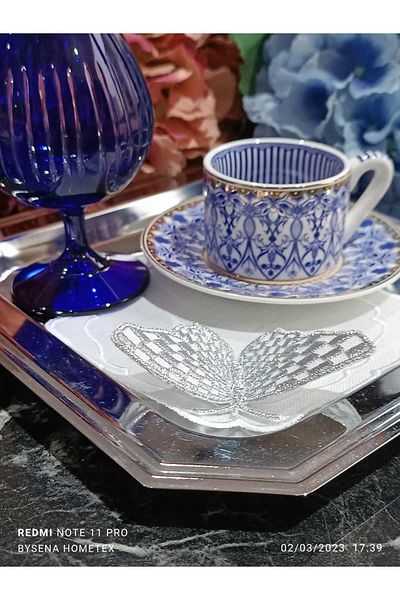 LASETU 3D Cocktail and Coffee Side Serving Napkin 6 Pieces Silver Colored