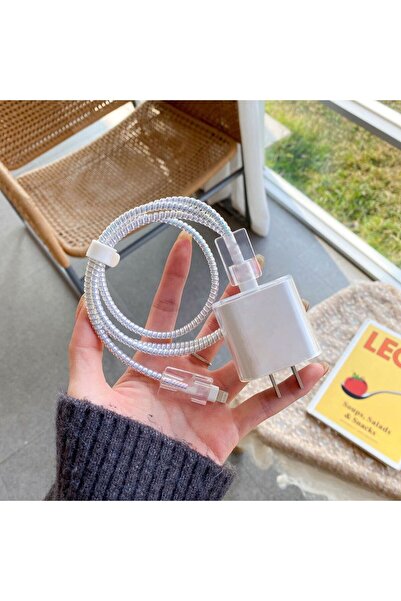 daystar İphone 18w/20w Uyumlu Şeffaf Hologramlı Şarj Aleti Kılıfı, Şarj Kablo...