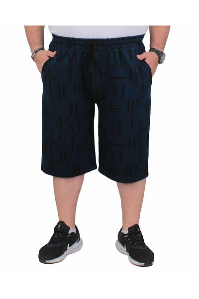 MocGrande Men's Plus Size Combed Cotton Shorts Letter Dance 24644 Navy Blue