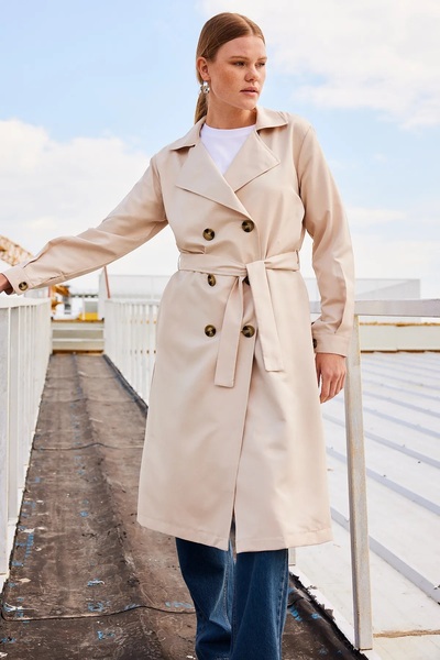 Melff Black Double Breasted Collar Trench Coat