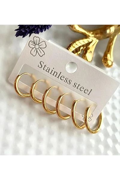 Rapithwin Gold Colored Steel Hoop Earrings - 3 Sizes Set of 6 Unisex