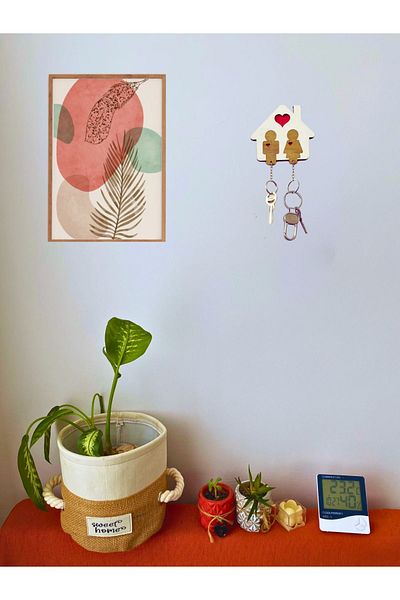 WoodenZoo Special Wooden Puzzle Wall Keychain for Couples White-modena
