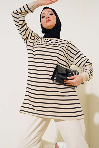 Genel Markalar Yatay Çizgili Basic Tunik Siyah