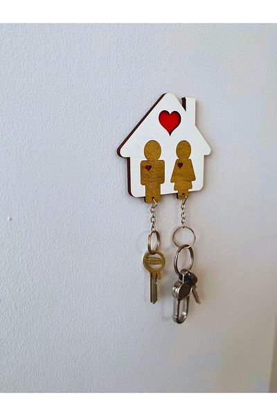WoodenZoo Special Wooden Puzzle Wall Keychain for Couples White-modena