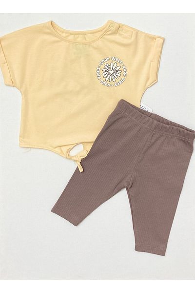 Butik Printed Ribbed Below the Knee for Baby Girl - Short Sleeve Tights and Double Set