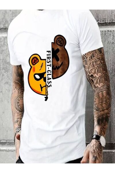 CLASSY.MODA تي شيرت جيرسي واحد - تي شيرت أبيض مطبوع بأكمام قصيرة ورقبة دائرية...