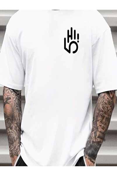 CLASSY.MODA تي شيرت جيرسي واحد - تي شيرت أبيض مطبوع بأكمام قصيرة ورقبة دائرية...