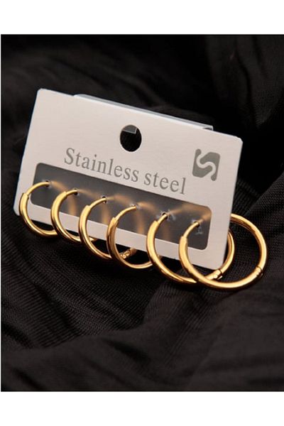 Rapithwin Gold Colored Steel Hoop Earrings - 3 Sizes Set of 6 Unisex
