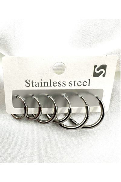 Rapithwin Steel Silver Colored Basic 3 Size 6 Hoop Earring Set - Unisex Earrings