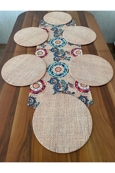 SUNUMCU Wicker Mandala Pattern Runner + Σετ φορτιστή 6 τεμαχίων