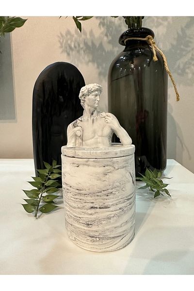 Gamy Crafts Handmade Concrete Decorative Box, Jewelry Box, David Sculpture Bust Box with Lid