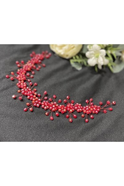 Genel Markalar Kırmızı Kristal Taşlı Nişan, Kına, Düğün Saç Aksesuarı, Gelin ...