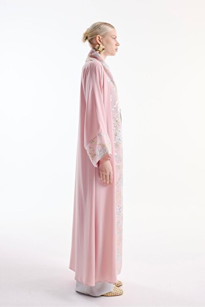 Nuum Design Pink Brocade Garnished Abaya and Shawl