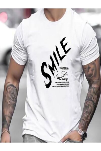 CLASSY.MODA تي شيرت جيرسي واحد - تي شيرت أبيض مطبوع بأكمام قصيرة ورقبة دائرية...