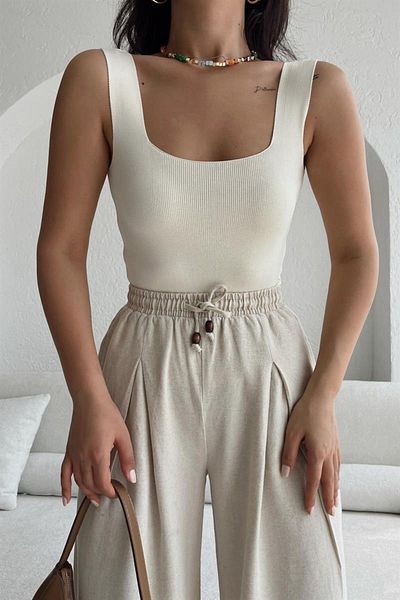 Jose Clothing Γυναικεία πλεκτή μπλούζα με τετράγωνο λαιμό και χοντρό λουράκι