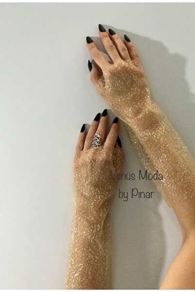 VENÜS MODA by Pınar Χρυσά γάντια από τούλι με λάμψη χωρίς δάχτυλα Γάντια νυφικού γάμου Γάντια γάμου Γάντια αρραβώνων