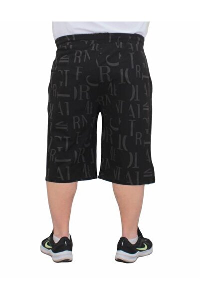 Starbattal Plus Size Men's Combed Cotton Shorts - Letter Dance 24644 BLACK