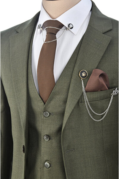 DeepSEA Khaki Men's Slim Fit Vest 3-Piece Suit - Double Button, Double Slit2301501