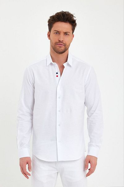 DeepSEA Λευκό Slim Fit - Βαμβακερό πουκάμισο με κουμπιά 2403012