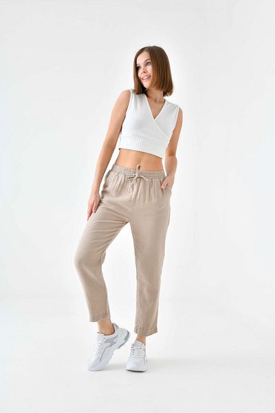 enmodaiçgiyim Πέτρινο 100% βαμβακερό Skinny Leg Γυναικείο παντελόνι μουσελίνας