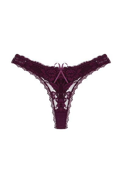 Zena Purple Lace Front, Cotton String Back Women's Panties