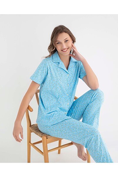 SENFONİ Kadın Düğmeli Kısa Kollu Pijama Takımı