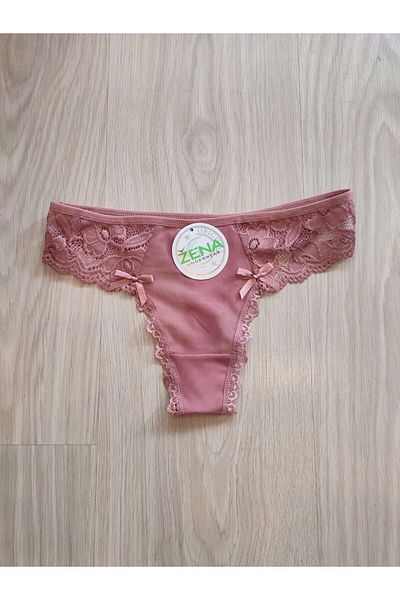 Zena Women's Thong Panties with Tulle Lace Detail on the Front and Back